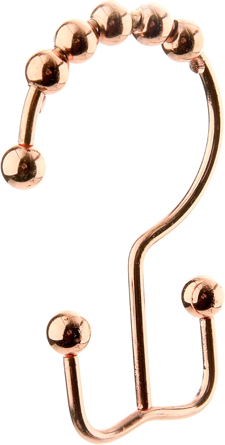 2lbDepot Copper Shower Curtain Hooks Rings, Premium Rust-Resistant Stainless Steel Metal, Double Dual Sided Hooks, Glides Effortlessly on Bathroom Shower Rods, Set of 12 Decorative Copper Hooks