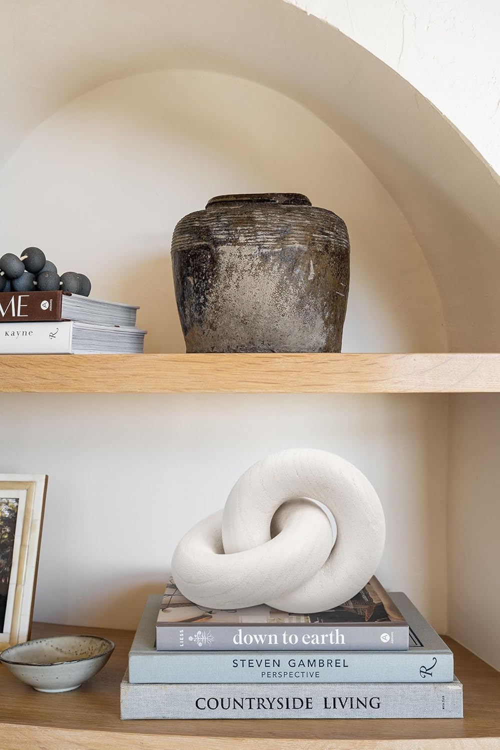 Table Decor Handcrafted Wooden Knot Sculpture Decor – Modern Nordic Style Decorative Accent for Home, Office, Shelf, and Console Table – Pure White Finish, 7"x4.7"