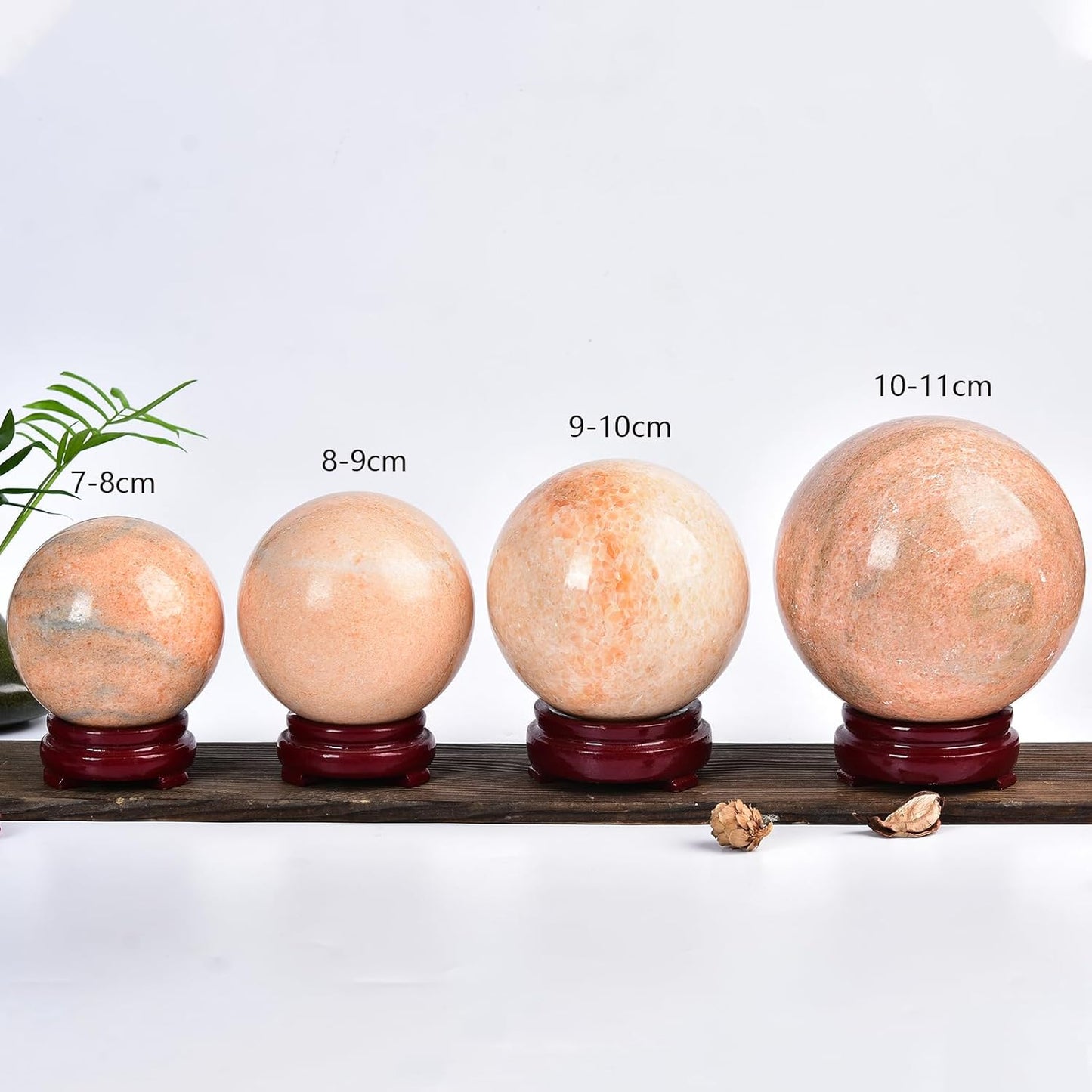 JIC Gem Big Sparkling Quartz Crystal Ball Sunstone Healing Crystal Gemstone Sphere with Decorative Wooden Stand for Meditation Gifts Decoration (80-90mm)