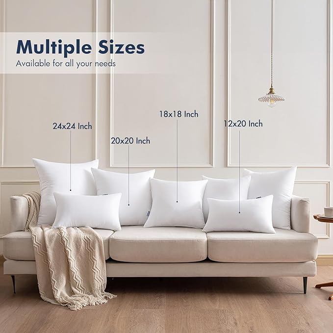 MIULEE Throw Pillows Inserts, Pack of 4 20x20 Inch 100% Virgin Fiber Filling Bed Couch Pillows