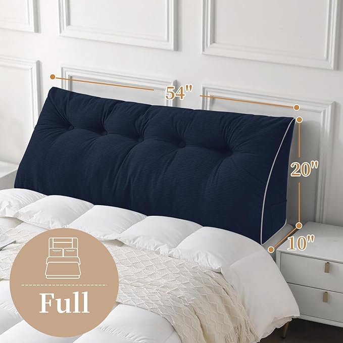 Sasttie Headboard Pillow Full, Wedge Pillow Headboard for Sitting Up in Bed, Back-Rest Support Triangular Cushion for Reading - Features Removable Washable Cover, Navy