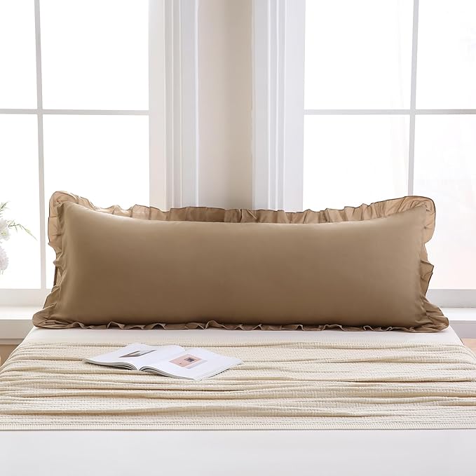 Merryword Taupe Body Pillow Cover 20x54inches Long Pillowcase Ruffled Pillowcases Shabby Chic Ruffled Fringe Decor Body Ruffled Pillow Sham Cute Pillowcase