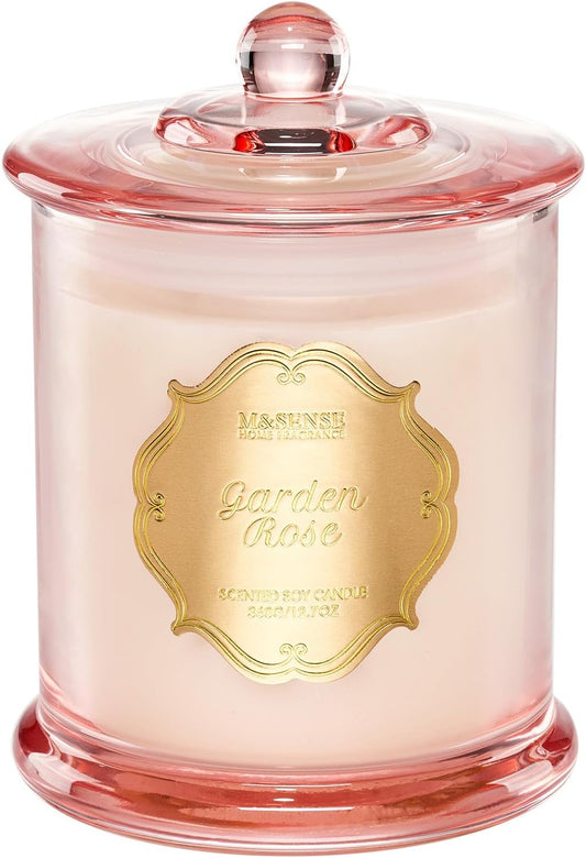 M&SENSE Rose Candles for Home Scented, Organic Soy Candles Non Toxic Soot-Free, 12.7oz Large Jar Candle 75 Hour Long Lasting Burning, Relaxing Aromatherapy Valentine's Day Gift for Women
