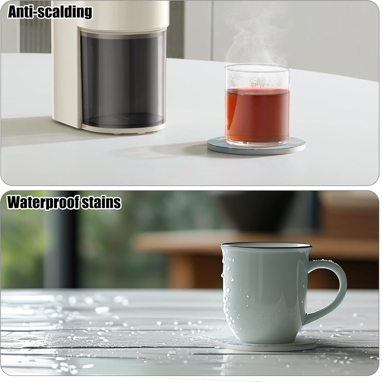 Coasters for Drinks Set of 4, Absorbent Mountainous Region Marble Style with Metal Golden Holder, Ceramic Coaster Set Cup Mat for Home Decor, Bar, Kitchen, Party