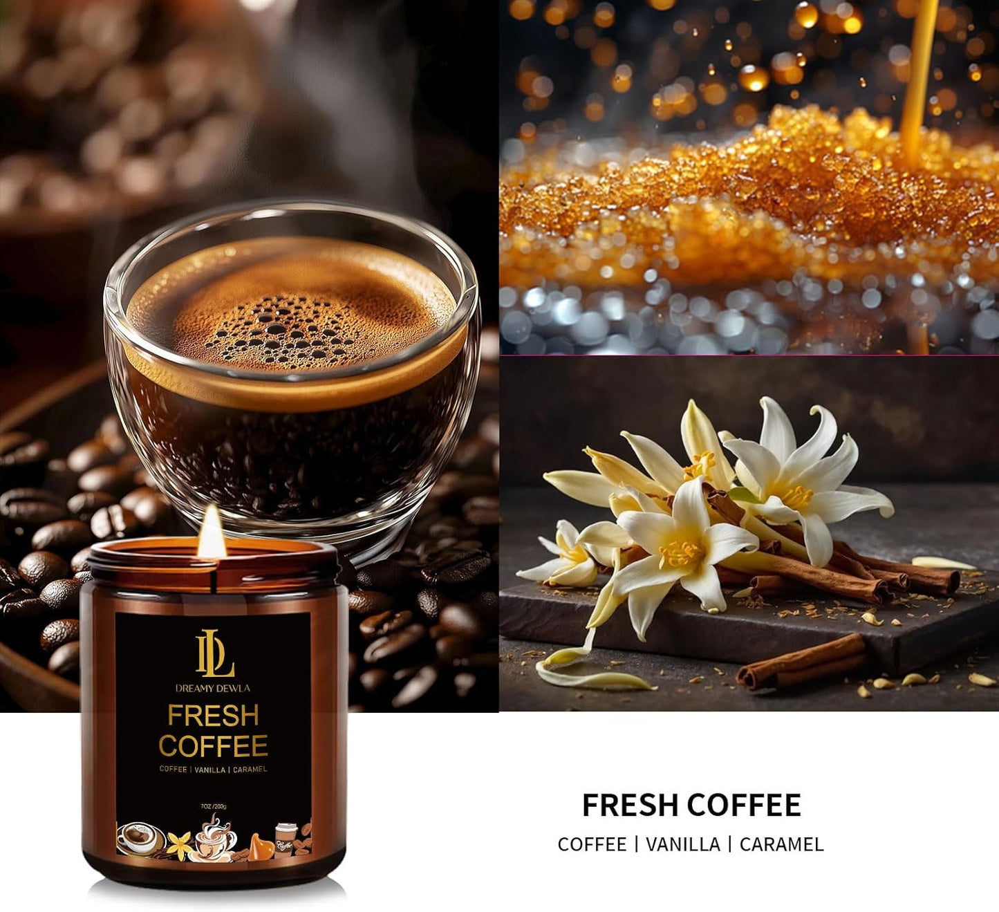 Fresh Coffee Candles, Coffee Scented Candle, Natural Soy Candles for Home Scented, Long Lasting with 50 Hour Burn Time, Gifts for Men Women
