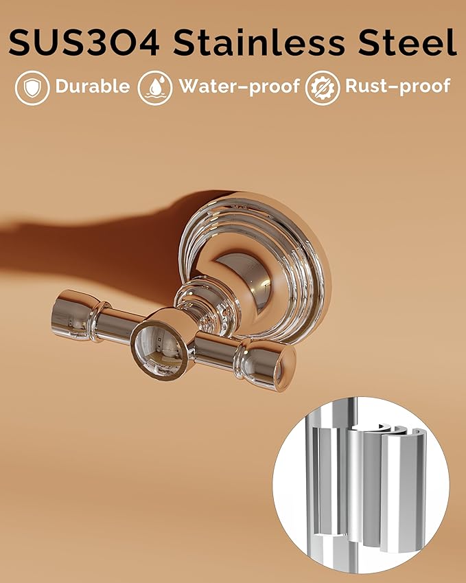 Towel Hook for Bathroom 2 Pack, Stainless Steel Robe Coat Hook Wall Mount, Heavy Duty Towel Hanger for Kitchen, Bedroom or RV (Chrome)