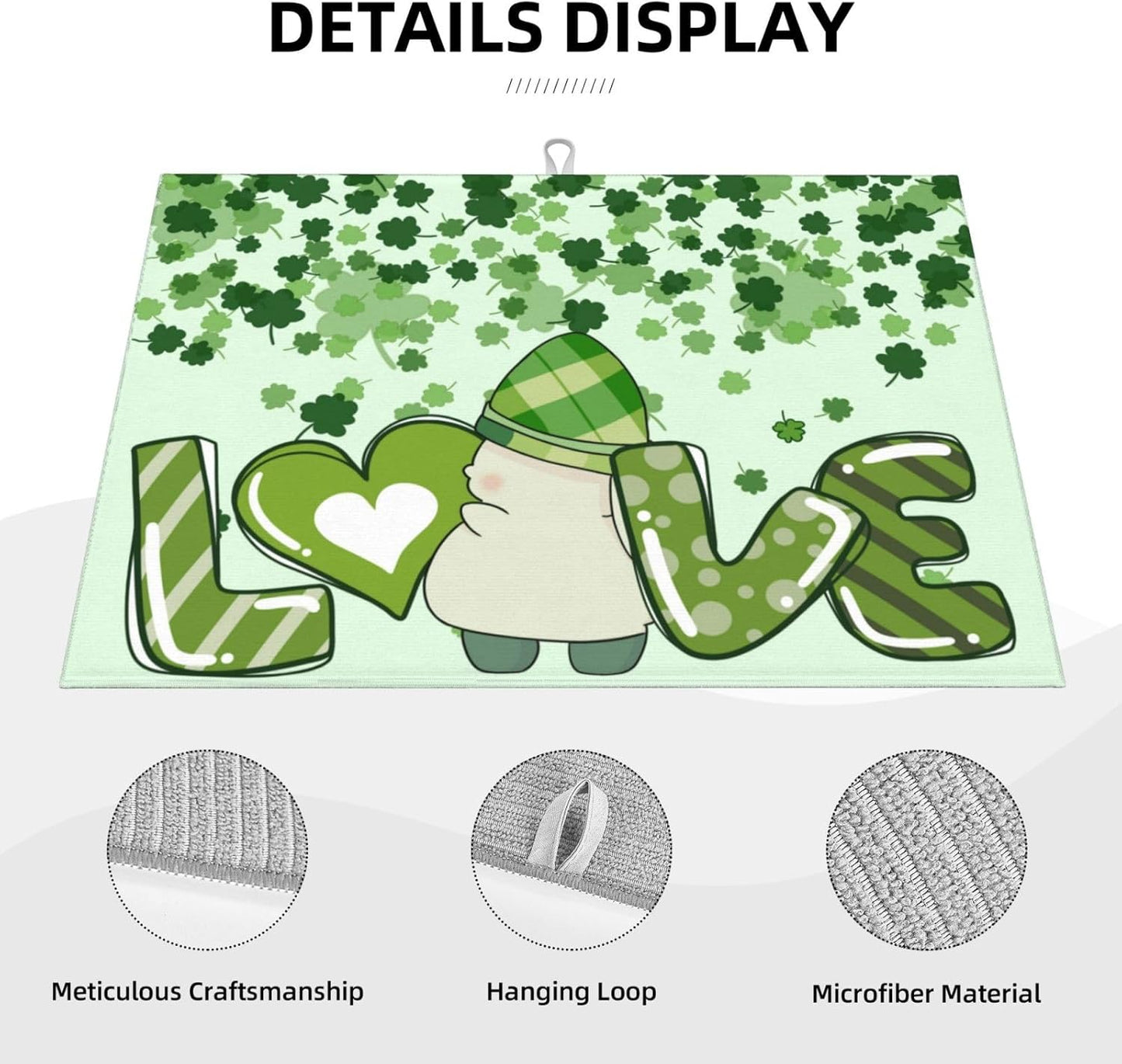 Green Clover Love Dish Drying Mat 18x24 For Kitchen Counter Absorbent Microfiber Dishes Pad Dish Drainer Rack Mats Fast Dry Kitchen Accessories