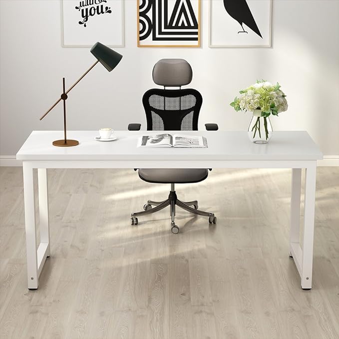 Tribesigns Computer Desk, 63 inch Large Office Desk Computer Table Study Writing Desk for Home Office, White