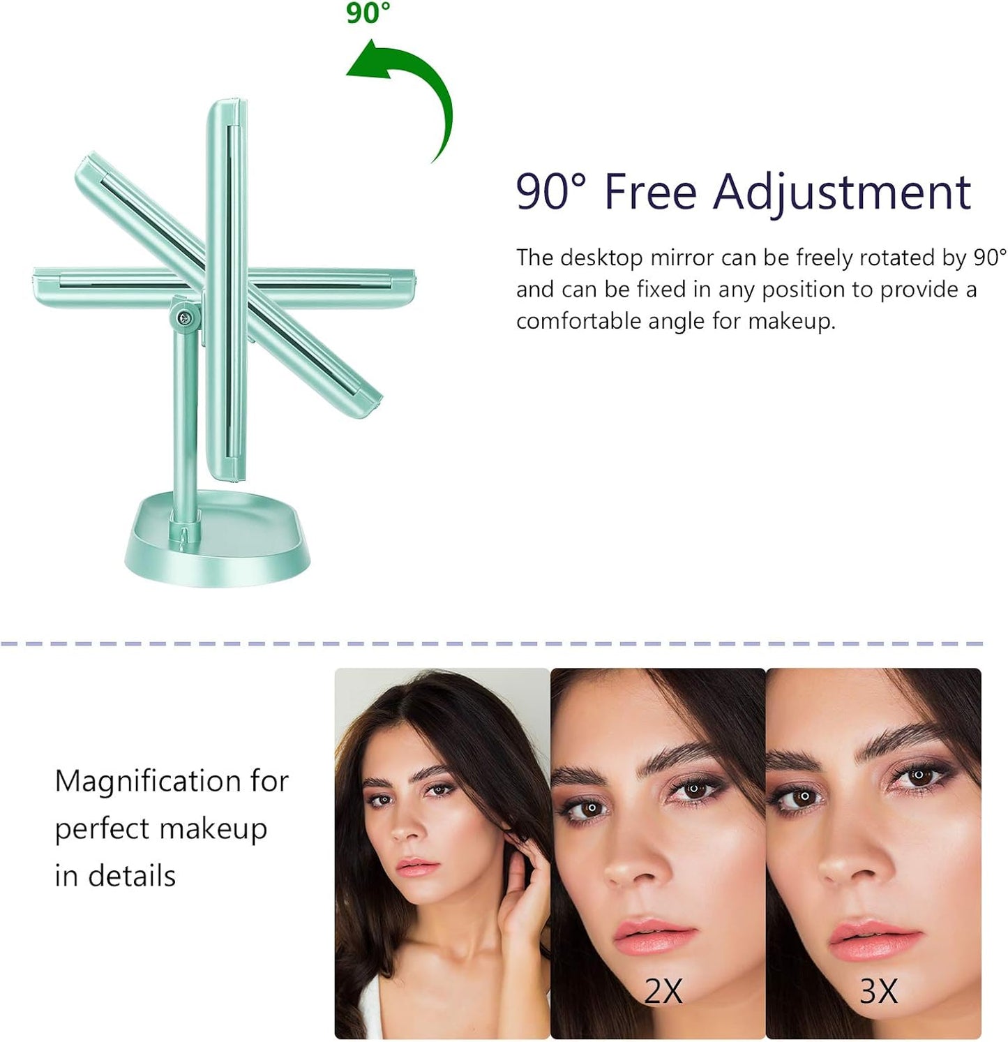 deweisn Trifold Lighted Vanity Makeup Mirror with 21 LED Lights,1x/2x/3x Magnification Touch Screen Dimming,Two Power Supplies Makeup Mirror, Gift for Women