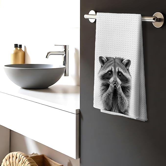 Nipi 108-XJ-MJ Towel Funny Raccoon Lover Gifts Bathroom Hand Towels, Raccoon Bathroom Decor, Cute Kids Hand Towels, 24x16 Inch