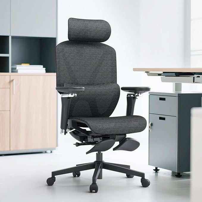 Ergonomic Office Chair, Home Office Desk Chair with Footrest,Mesh Office Chairs with Armrest,Ergonomic Chair with Big Lumbar Support