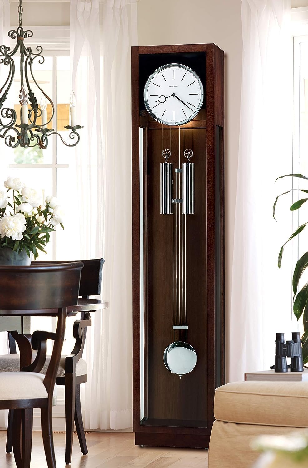 Howard Miller Templeton Floor Clock II, Silver Pendulum Triple Chime Movement with Espresso Finish, Adjustable Levelers Iluuminated Dial Grandfather Pendulum for Home Decor & Office