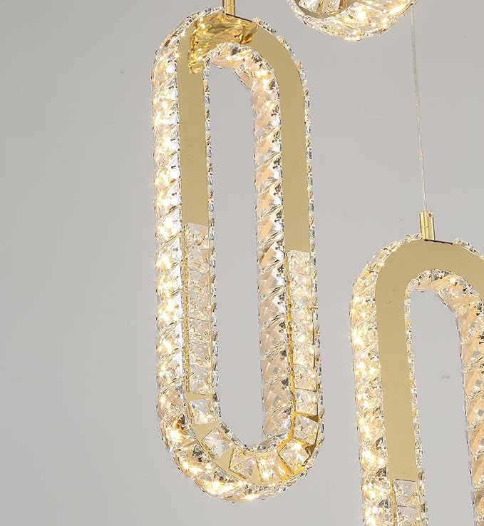 1-Ring Chandelier Gold Modern Pendant Lighting LED Dimmable Hanging Crystal Chandelier for Kitchen Island Foyer Lobby Living Room Staircaes