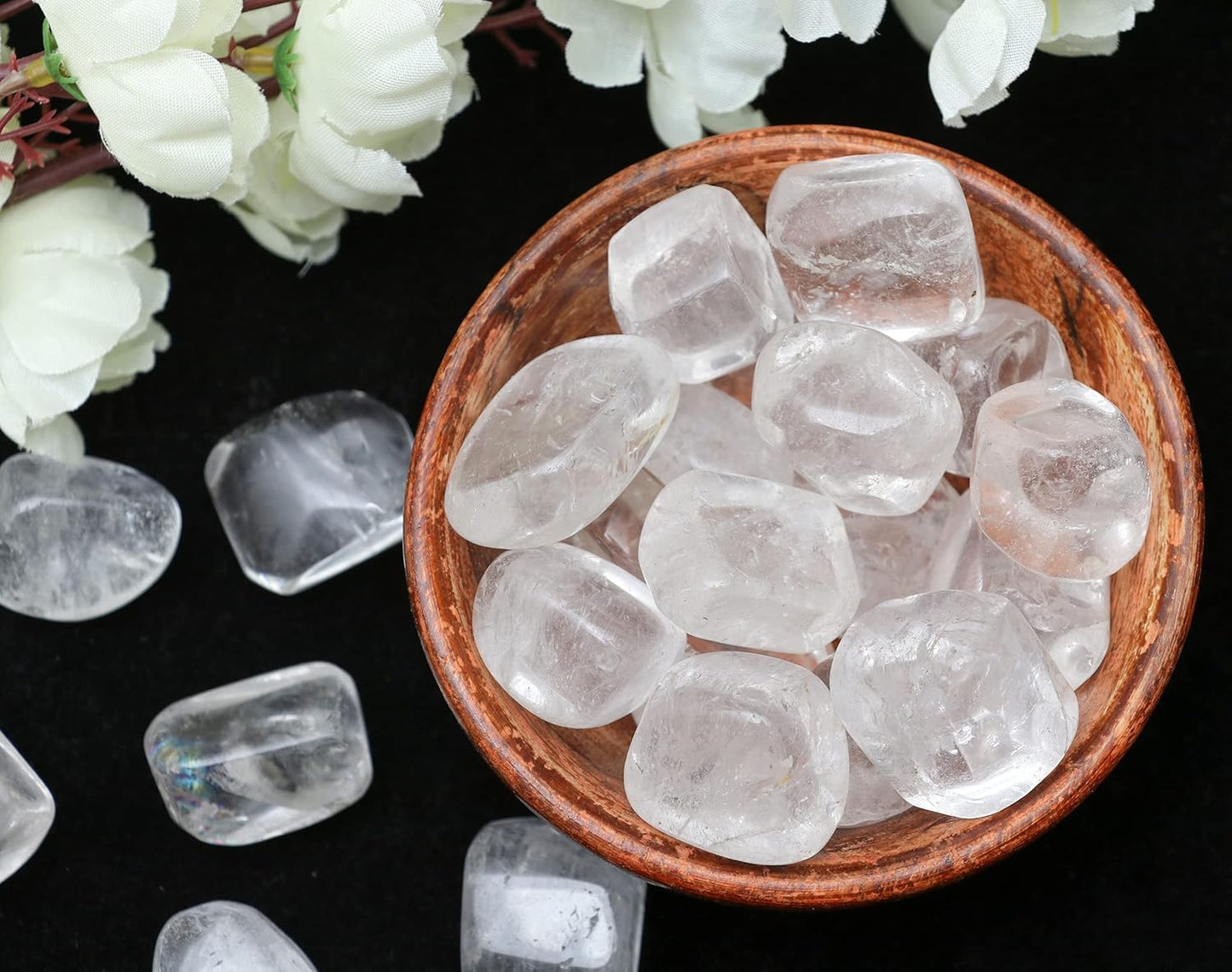 Crocon 1LB Clear Quartz Tumbled Stones and Crystals Bulk 2000+ Carats Natural Crystal Kit for Reiki Healing Crystal Polished, Tumble Stones, Chakra Balancing, Reiki Gift Home Decor Size : 20-25 mm