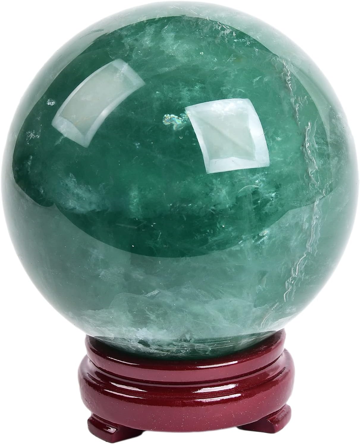 JIC Gem Large Healing Crystal Ball, Green Fluorite Crystal Sphere with Stand Crystal Decorative Ball Home Decoration (100-110mm)
