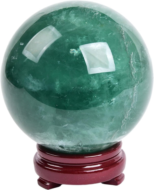 JIC Gem Large Healing Crystal Ball - Green Fluorite Sphere with Stand - Home Decoration (110-120mm)