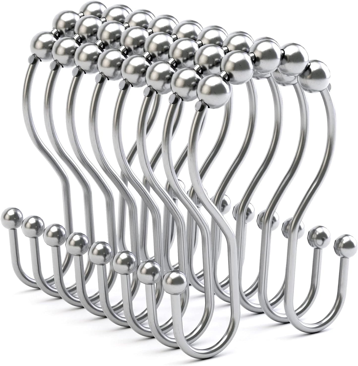 Shower Curtain Hooks Chrome Shower Curtain Rings Rust Proof, Smooth Glide Double Shower Curtain Hooks, 12Pcs Shower Curtain Hangers, Shower Hooks for Shower Curtain Bathroom Shower Rod Hooks