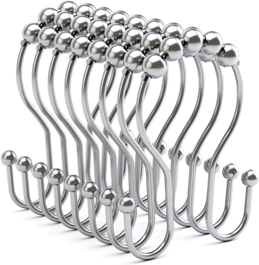 Shower Curtain Hooks Chrome Shower Curtain Rings Rust Proof, Smooth Glide Double Shower Curtain Hooks, 12Pcs Shower Curtain Hangers, Shower Hooks for Shower Curtain Bathroom Shower Rod Hooks