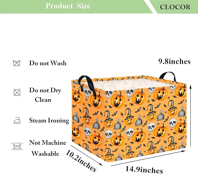 CLOCOR Rectangular Storage Basket Empty,Gift Basket for Halloween, Waterproof Storage Bin with Handles,Room Decor(Yellow Pumpkin)