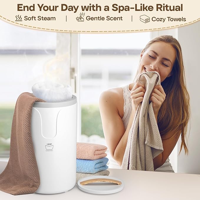 Towel Warmer Bucket – 20L Capacity, Dual Heat, 24-Hour Timer, Stainless Steel Interior, Wood-Grain Finish Handle – Spa Comfort with a Gentle Scent