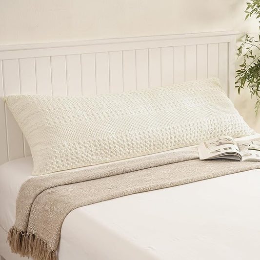 PHF 100% Cotton Waffle Body Pillowcase with Zipper, 1 Pack 20" x 54" Soft Skin-Friendly Pillow Sham, No Filling, Aesthetic Woven and Breathable Waffle Weave Body Pillow Cover for Bed, Ivory