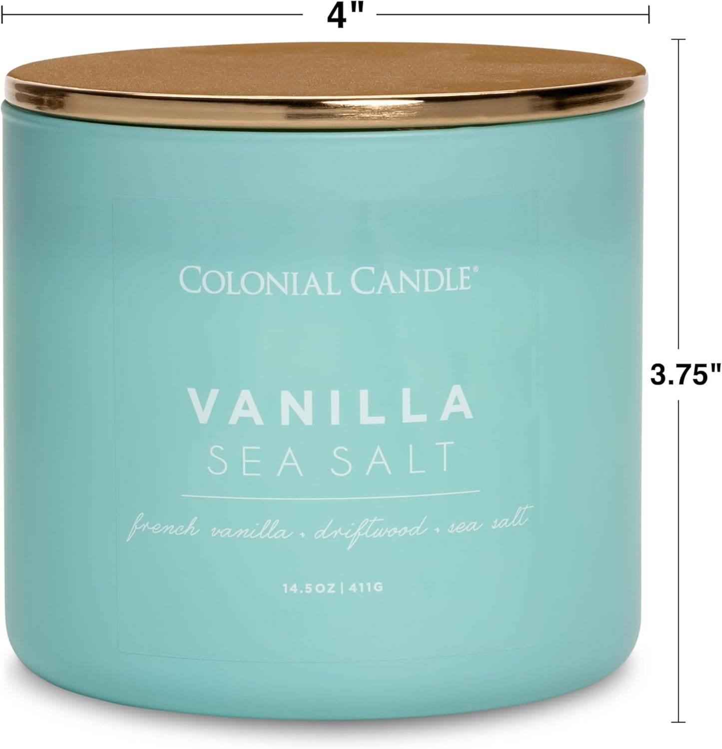 Colonial Candle Vanilla Sea Salt Scented Candle, Pop of Color Collection, 3 Wick, Blue, 14.5 oz - Up to 60 Hours Burn