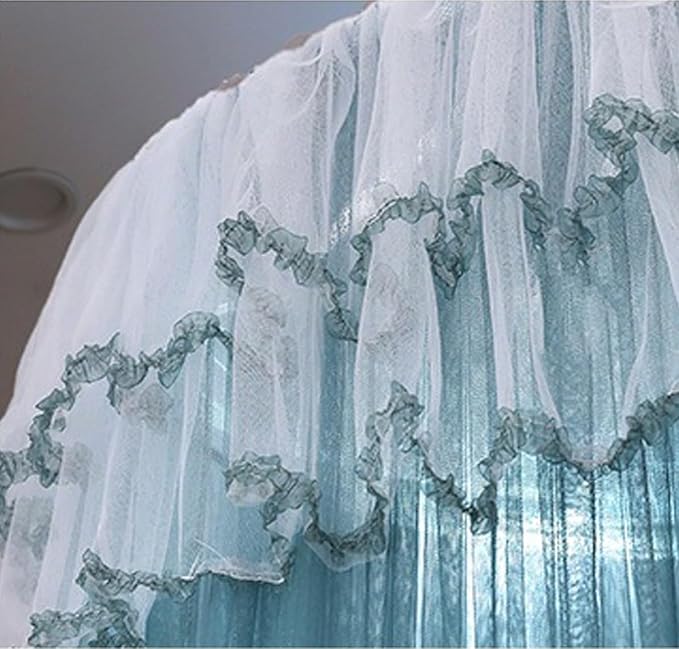 Kertnic Mosquito Net Bed Canopy for Girls, Princess Canopy Bed Curtain Fine Sheer Mesh Dome Bed Canopies, Kids & Adults Lace Tent for Twin Full Queen King Bed (Lake Blue)