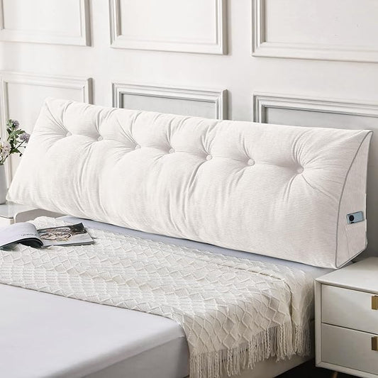 Sasttie Headboard Pillow King, Wedge Pillow Headboard for Sitting Up in Bed, Back-Rest Support Triangular Cushion for Reading - Features Removable Washable Cover, White