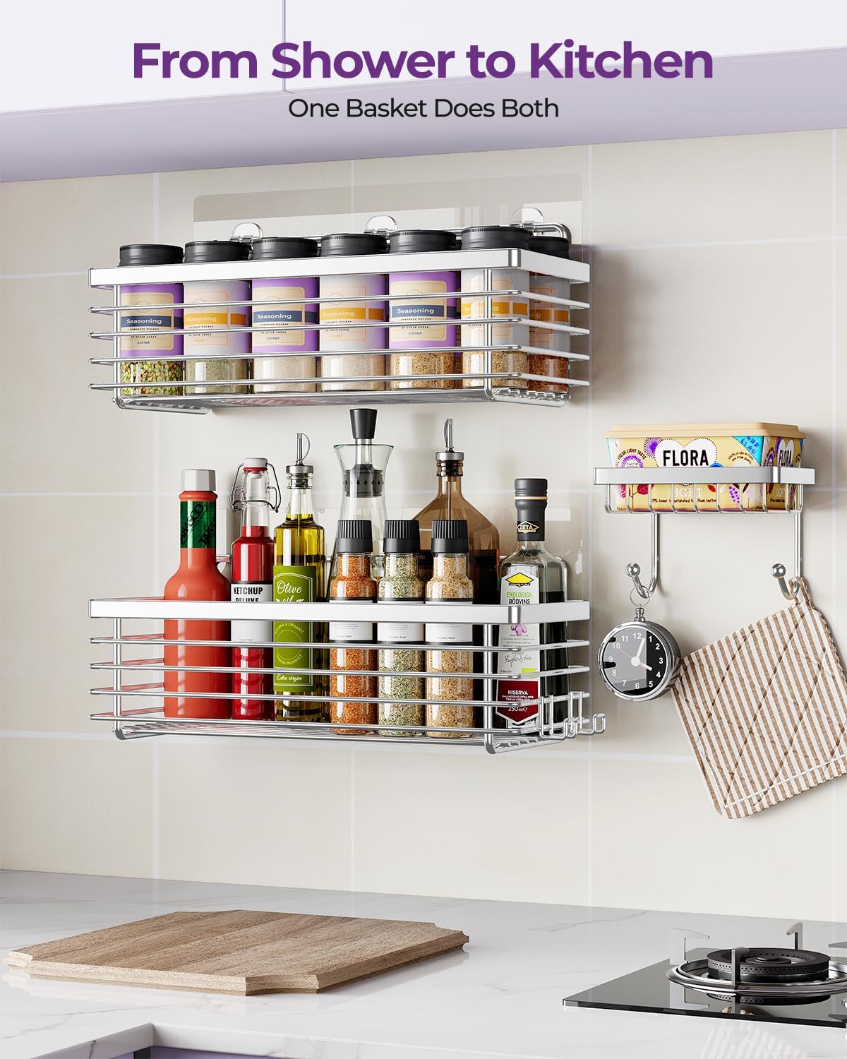 ODesign Shower Caddy 3 Pack SUS304 Stainless Steel-No Drilling-Shower Bathroom Shelves Rack,Rustproof Wall Mounted,Adhesive Shower Shelf Basket Organizer-Silver