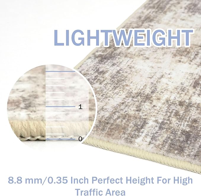 IOHOUZE Abstract Area Rug 3x5 Ft Washable Rugs for Entryway Indoor, Non Slip Kitchen Rug Printed Faux Wool Throw Rugs, Indoor Door Mat for Door Entrance Foyer Living Room, Beige Brown