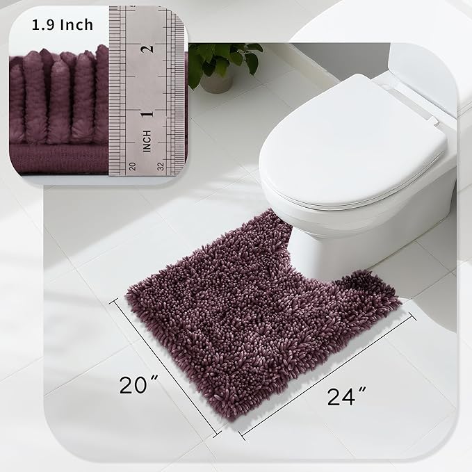 Yimobra Toilet Rugs U Shaped Washable, Extra Thick Soft Absorbent Chenille Contour Bathroom Rugs for Toilet 24x20 Inch, Quick Dry Non Slip Toilet Mat for Bath Floor, Purple Grey