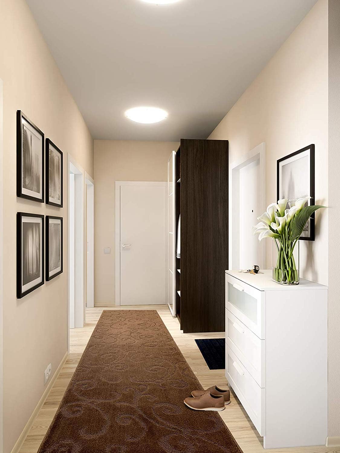 Custom Length Hallway Runner Rug,Slip Resistant,Scroll Brown, 26 Inch X 25 feet, Sold and Priced Per Foot