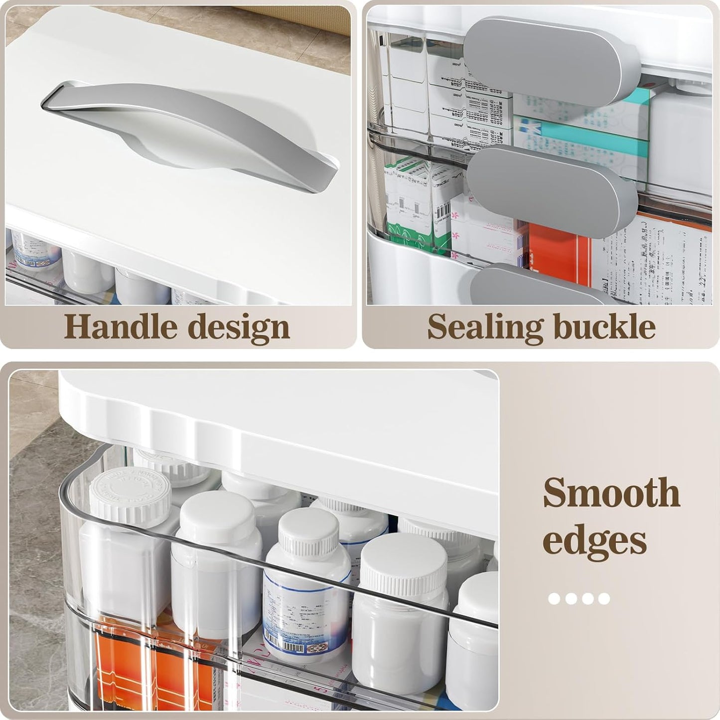 3-Tier Medicine Organizer - Portable Medicine Cabinet with Plastic Handle, Multipurpose Medical Box with Pill Box, Empty First Aid Kit for Home