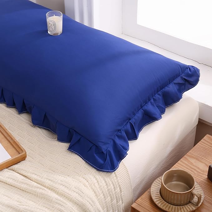 Merryword Navy Blue Pillow Shams Navy Standard Pillowcases Cute Pillow Cover Set of 2 Soft Shabby Chic Ruffled Pillowcases 2 Pack (Queen (20''x30''), Navy Blue)