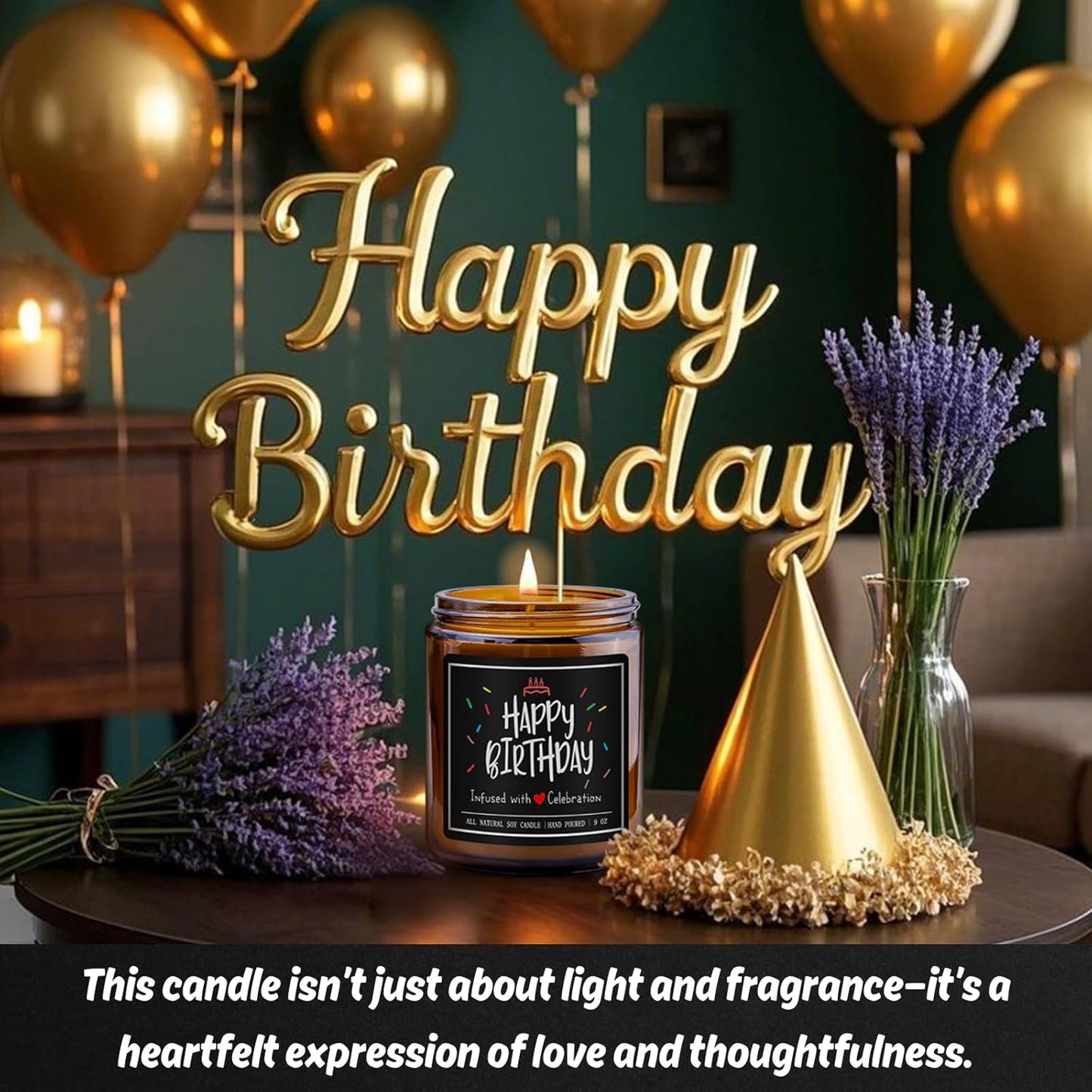 Homsolver 9OZ Lavender Scent Candles, Happy Birthday Decorations Gifts for Men, Women, Him, Friend, Dad, Brother, Husband, Boyfriend, More 50 Hours Burn Time