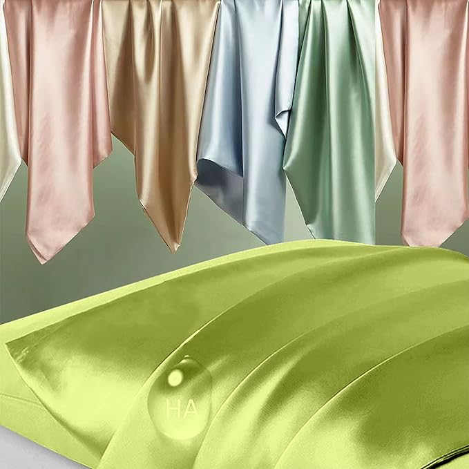 Mulberry Silk Pillow Cases King Size, Silk Pillowcase for Hair and Skin, Both Sides Natural Silk Satin Pillowcase for Sleeping Women with Zipper, Gifts for Women Men, Olive Green