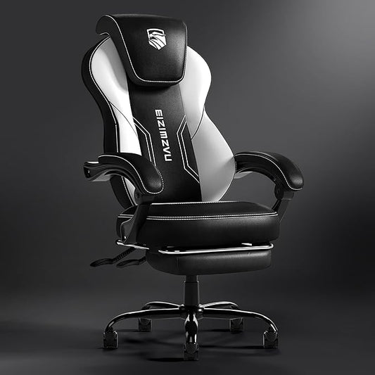 Ergonomic Office Chair with Adjustable Headrest and Footrest, High Back Computer Desk Chair with Linkage Armrests, Reclining Swivel Chair for Home Office, Executive Office Chair (White)