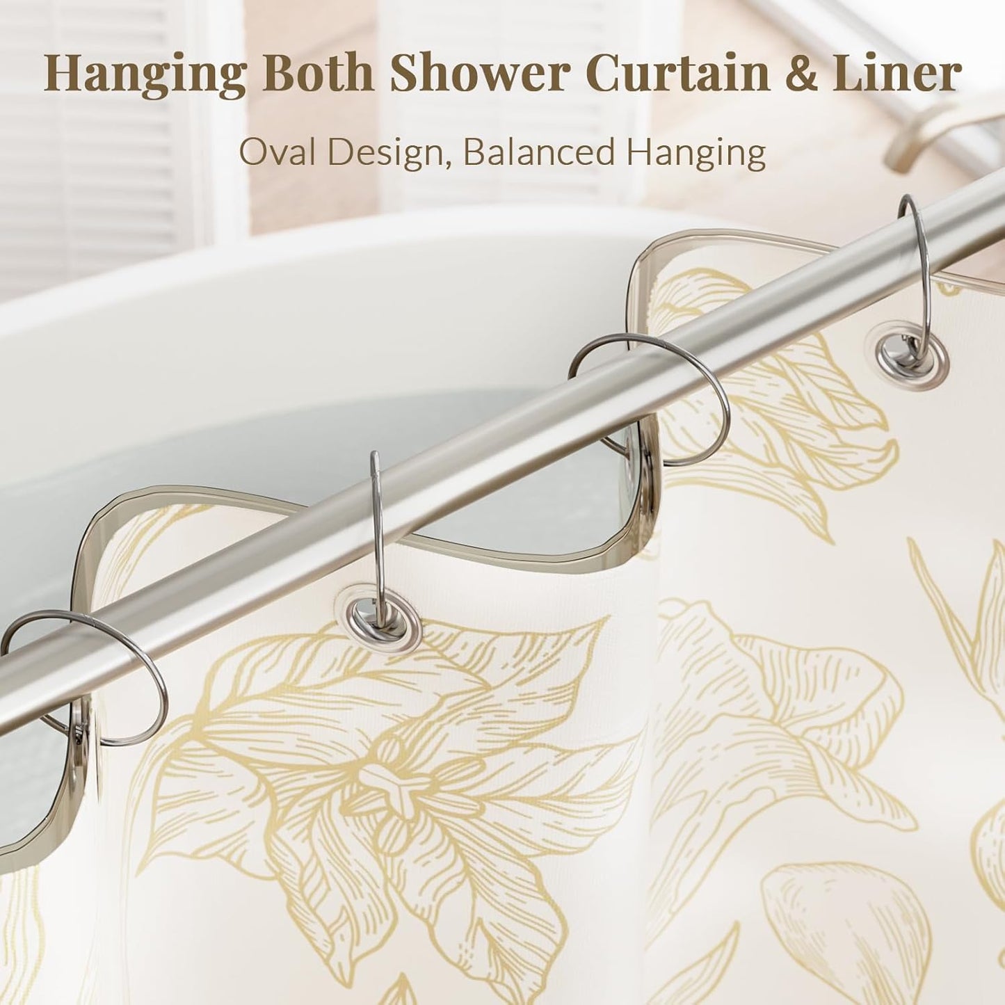 Shower Curtain Rings, Bathway Shower Curtain Hooks Anti-Drop Shower Rings for Curtain, Metal Shower Curtain Rings Rust Proof, Chrome Shower Hooks for Shower Curtain Rod, Shower Rod Hook 12Pcs