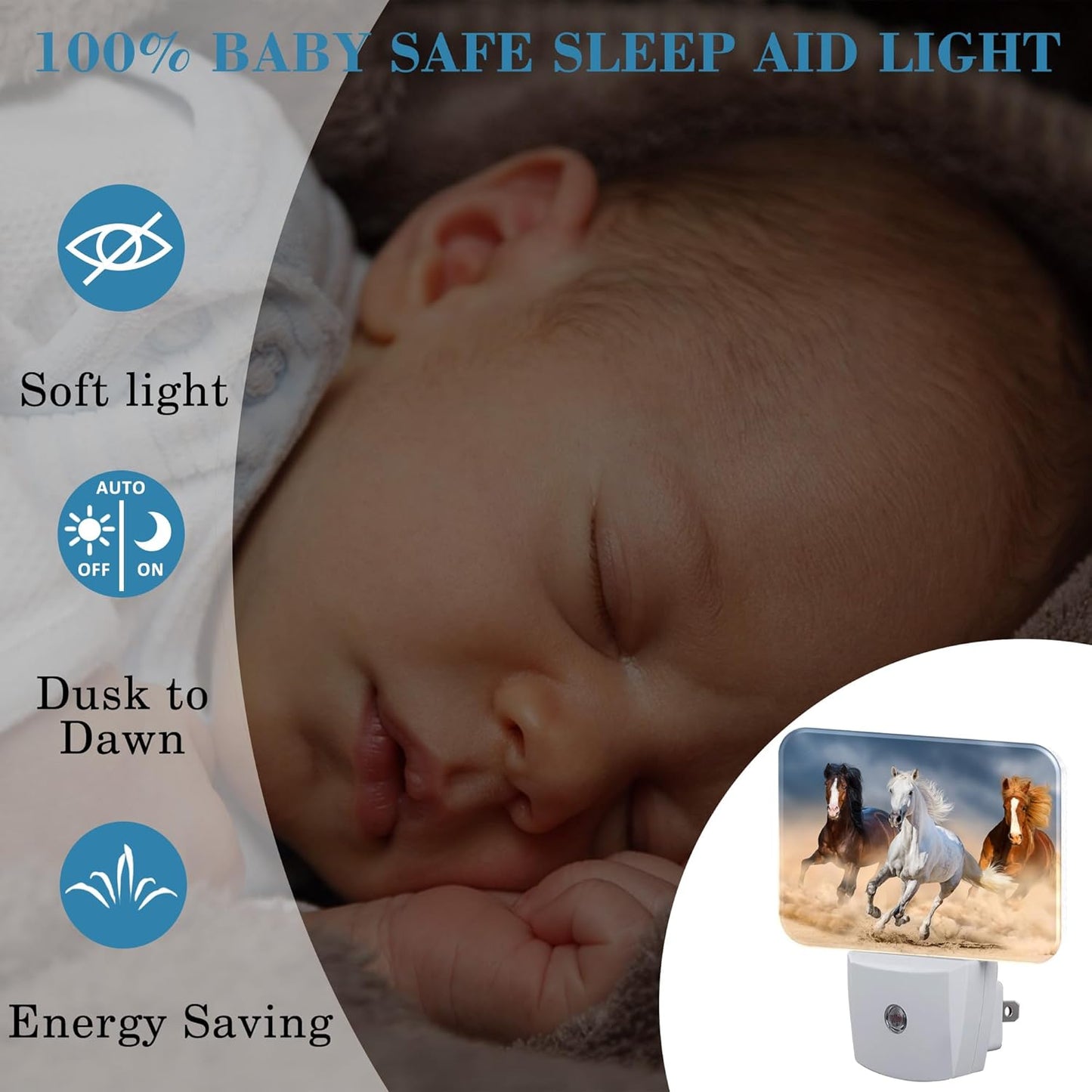 Horse Running in Desert Night Light Plug into Wall, Cool Horse Night Light with Dusk to Dawn Sensor for Kid Girls Boys Women Men Room, Hallway, Kitchen, Bathroom, Stairs Decor