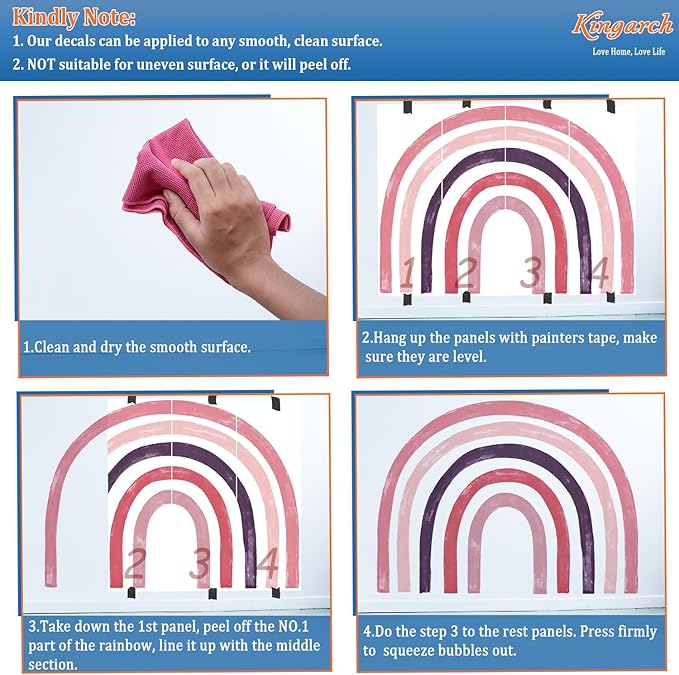 Large Boho Rainbow Wall Decals, Colorful Peel and Stick Fabric Nursery Wall Decor, Removable Home Room Wall Decor Murals Stickers for Kids Girls Toddler Bedroom Living Room Playroom