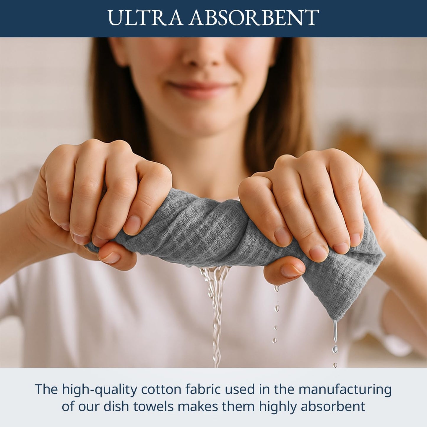 LANE LINEN Kitchen Towels & Dishcloths Set of 12-100% Cotton, Quick-Drying 18” x 28” Absorbent Dish & Tea Towels, Soft Hand Towels for Kitchen - Grey