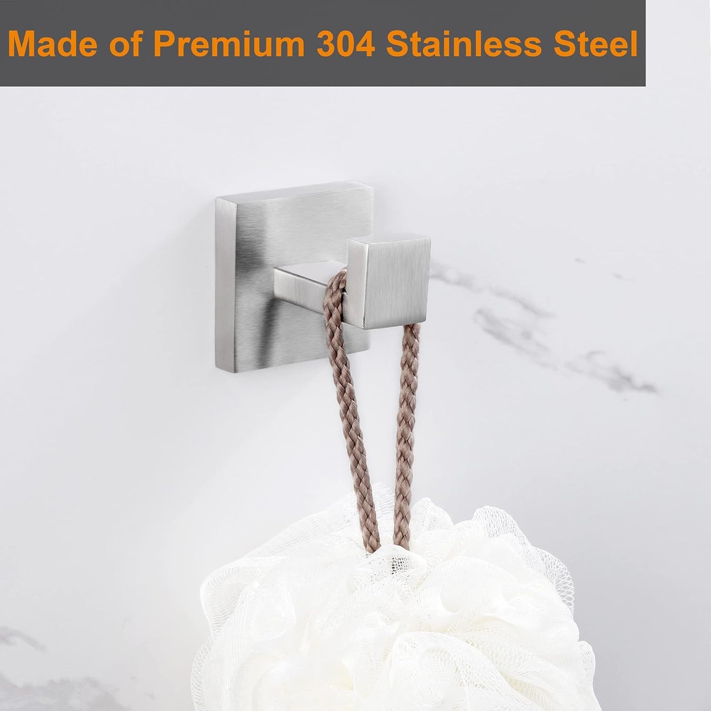 Nolimas Bathroom Towel Hook SUS304 Stainless Steel Square Clothes Coat Robe Hooks Cabinet Closet Door Sponges Hanger for Bath Kitchen Garage,Heavy Duty Wall Mounted,Brushed Nickel Finish,4pack