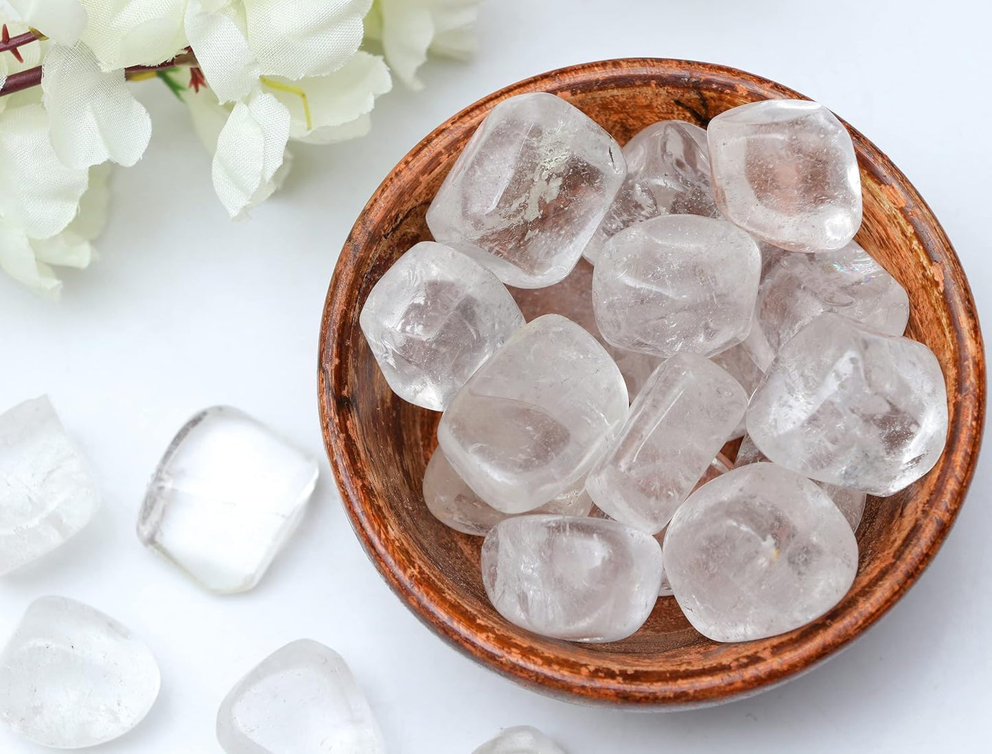 Crocon 1LB Clear Quartz Tumbled Stones and Crystals Bulk 2000+ Carats Natural Crystal Kit for Reiki Healing Crystal Polished, Tumble Stones, Chakra Balancing, Reiki Gift Home Decor Size : 20-25 mm