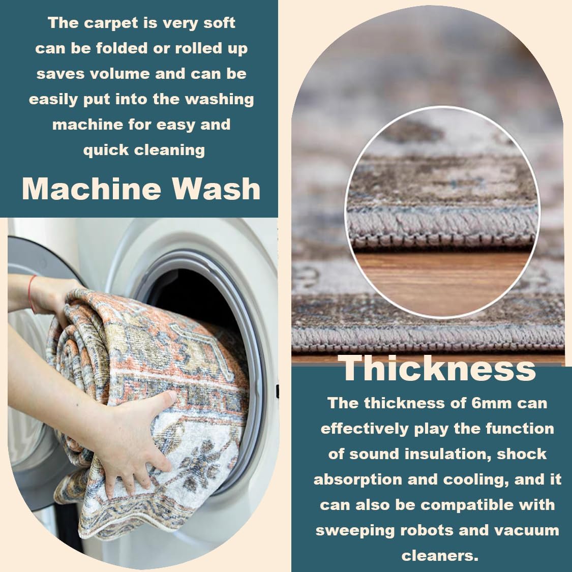 Washable Area Rug 4'x6' Traditional Floor Cover Foldable Thin Rugs Retro Kitchen Indoor Distressed Non Slip Carpet Floral Print Mat Bedroom Living Room