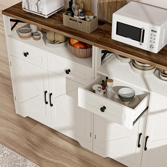 31.5" White Storage Cabinet with Doors and Drawers, Farmhouse Sideboard Buffet Cabinet with Storage, Kitchen Pantry Hutch, Coffee Bar Table Station for Kitchen, Livingroom, Dining Room