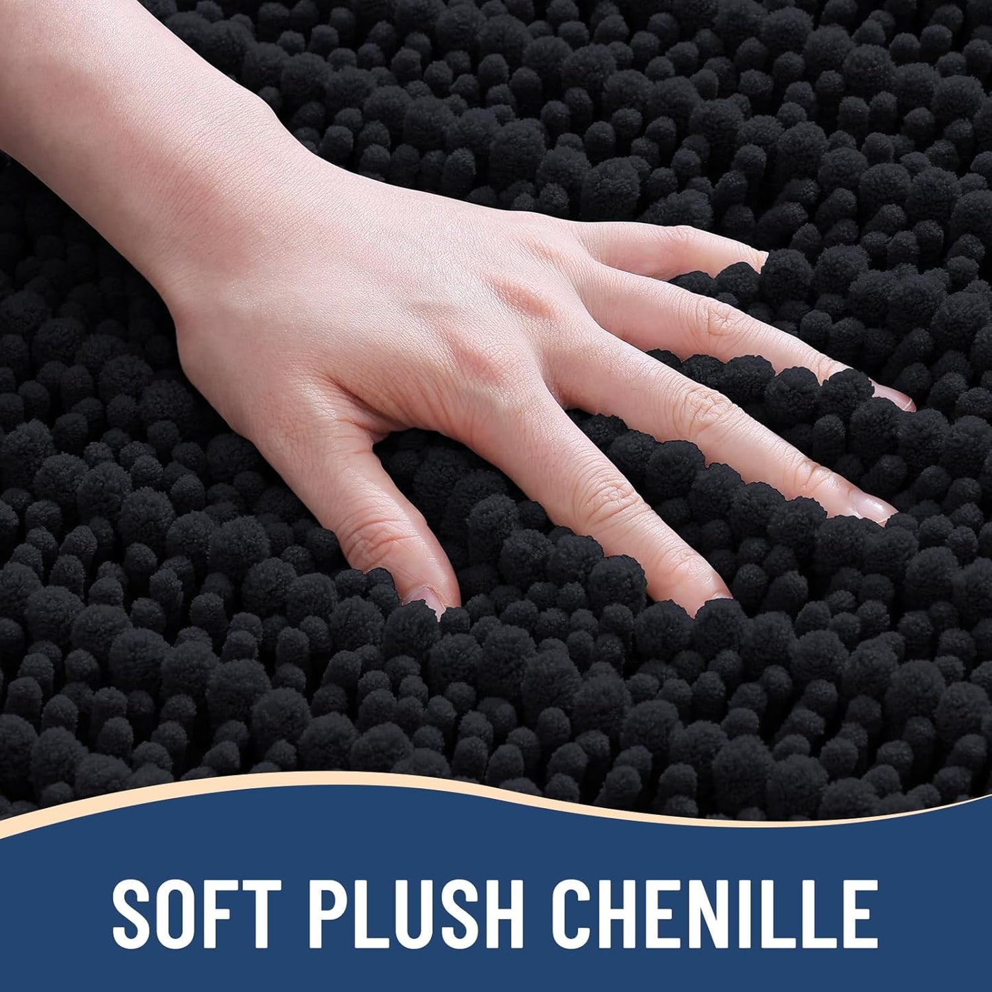 Arotive Luxury Chenille Bathroom Rug Mat, Extra Soft Thick Absorbent Shaggy Bath Rugs, Non-Slip Machine Wash Dry, Plush Bath Mats for Bathroom, Shower and Tub, 34x21, Black