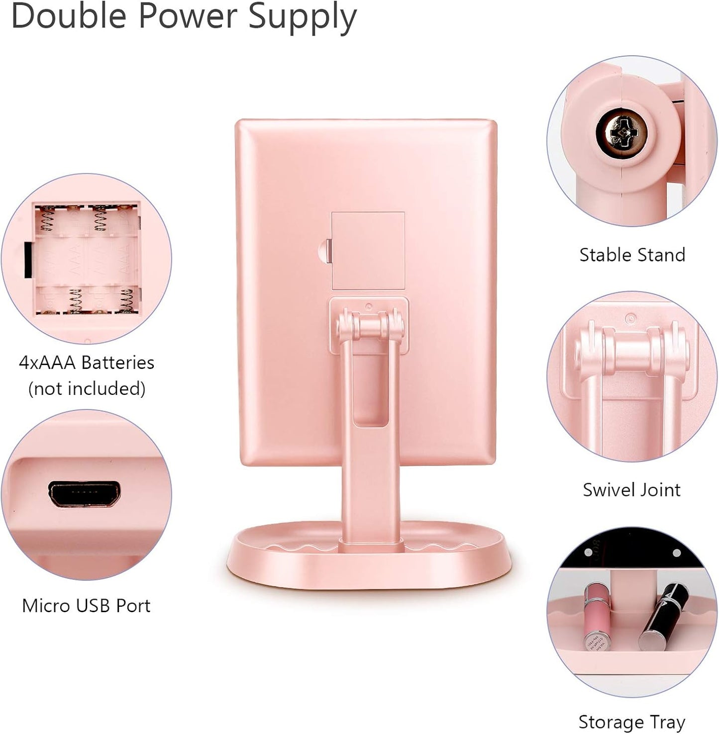 deweisn Trifold Lighted Vanity Makeup Mirror with 21 LED Lights,1x/2x/3x Magnification and Touch Screen Dimming,Two Power Supplies Makeup Mirror, Gift for Women