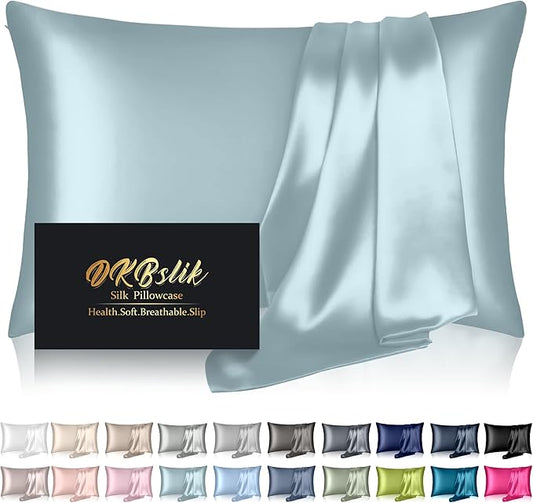 Mulberry Silk Pillowcase Standard Size Cooling Anti-Acne Hidden Zipper Navy Blue
