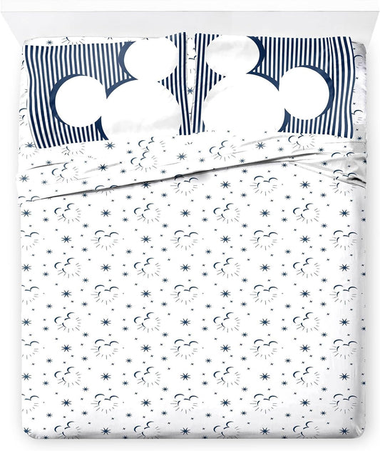 Jay Franco Kids Sheet Set with Fitted, Flat Sheets & Pillow Cover - Ultra-Soft Bedding with Pillowcase for Room Decor, White - Mickey Mouse, 4 Piece Queen