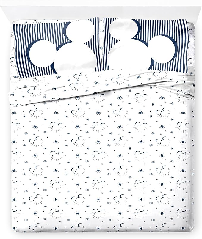 Jay Franco Kids Sheet Set with Fitted, Flat Sheets & Pillow Cover - Ultra-Soft Bedding with Pillowcase for Room Decor, White - Mickey Mouse, 4 Piece Full